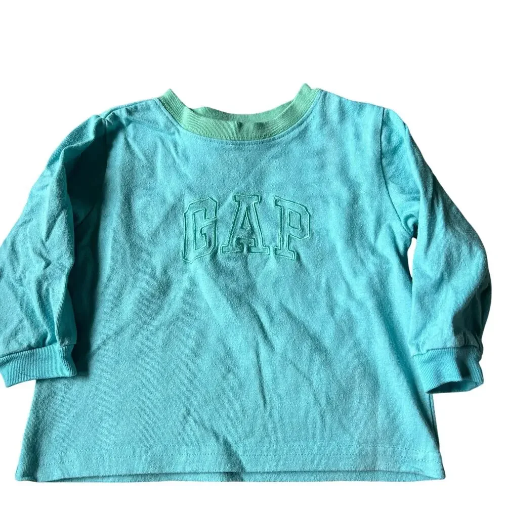 Gap Vtg Baby Girls Size 6-12 Months Blue Long Sleeve T Shirt Embroidered Logo